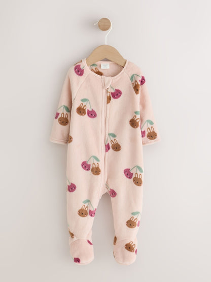 Pink Cat Two Way Zip Fleece Sleepsuit