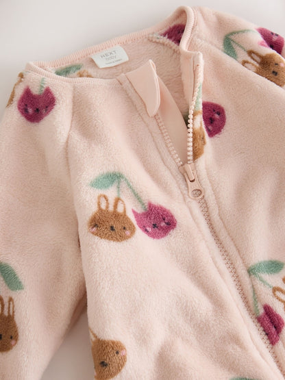 Pink Cat Two Way Zip Fleece Sleepsuit