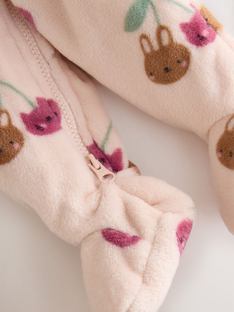 Pink Cat Two Way Zip Fleece Sleepsuit