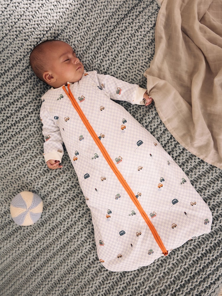 Checkerboard Cars 2.5 Tog Removable Sleeve Baby Sleep Bag - Up to 1 Month (50-56cm)
