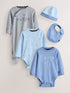 Baker by Ted Baker Blue 5 Piece Sleepsuit, Bodysuit, Hat and Bib Set