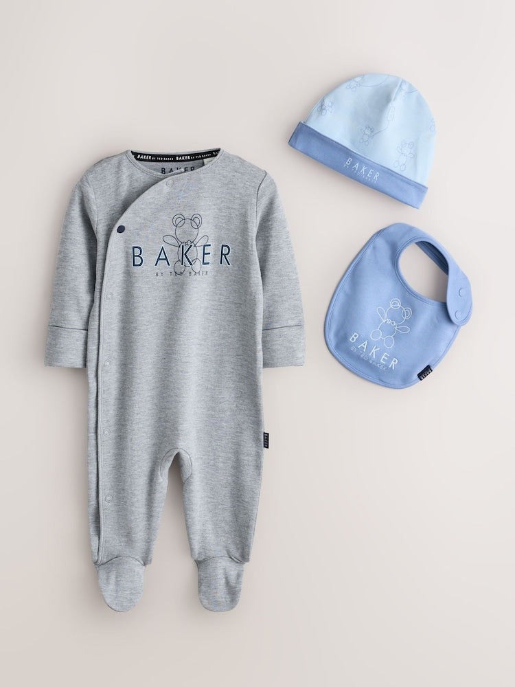 Baker by Ted Baker Blue 5 Piece Sleepsuit, Bodysuit, Hat and Bib Set