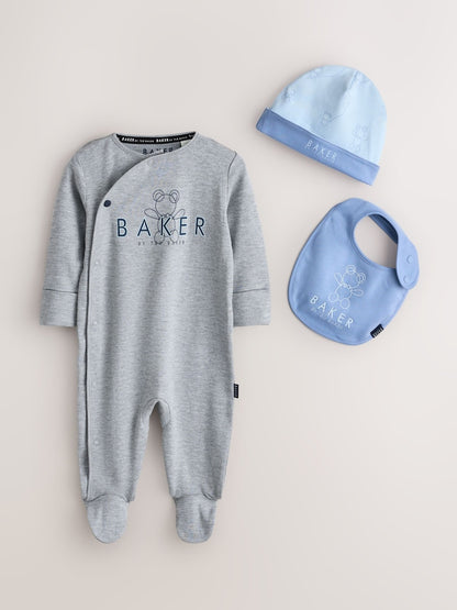 Baker by Ted Baker Blue 5 Piece Sleepsuit, Bodysuit, Hat and Bib Set