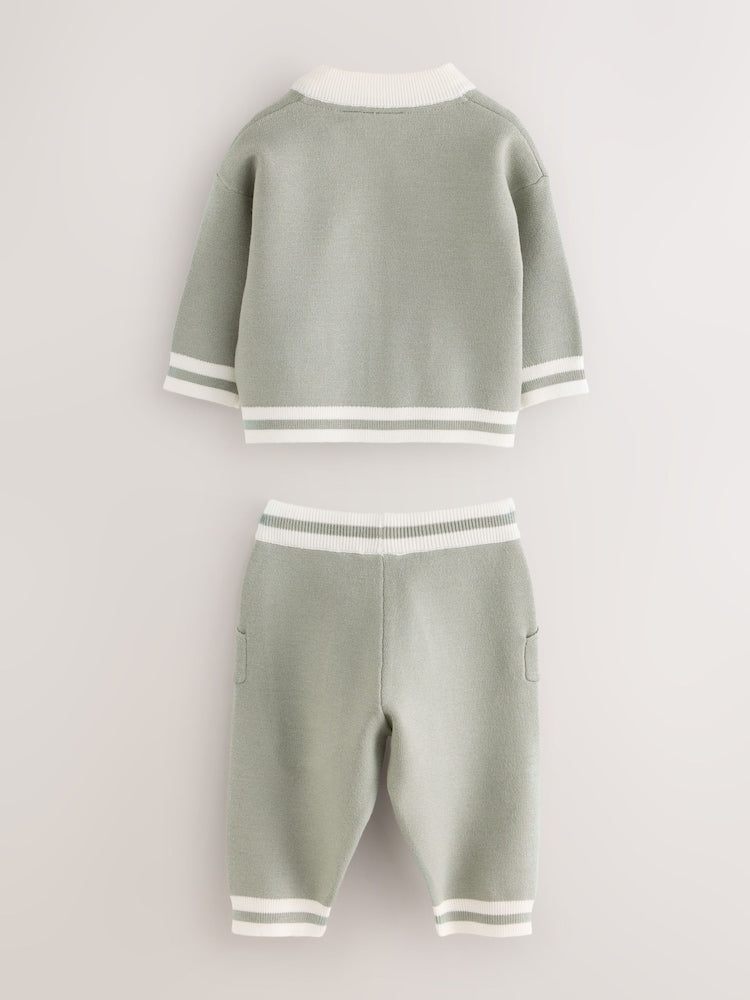Baker by Ted Baker Green 3 Piece Knitted Varsity Cardigan T-Shirt and Joggers Set 3 Piece - Size Up To 3 Months (50 - 62cm)
