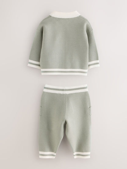 Baker by Ted Baker Green 3 Piece Knitted Varsity Cardigan T-Shirt and Joggers Set 3 Piece - Size Up To 3 Months (50 - 62cm)