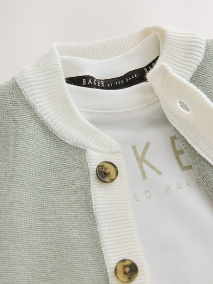 Baker by Ted Baker Green 3 Piece Knitted Varsity Cardigan T-Shirt and Joggers Set 3 Piece