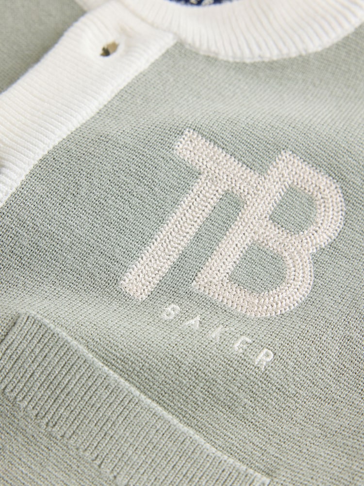 Baker by Ted Baker Green 3 Piece Knitted Varsity Cardigan T-Shirt and Joggers Set 3 Piece - Size Up To 3 Months (50 - 62cm)