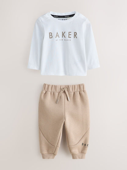 Baker by Ted Baker Stone 3 Piece Quilted Jacket, T-Shirt and Joggers Set - Size Newborn