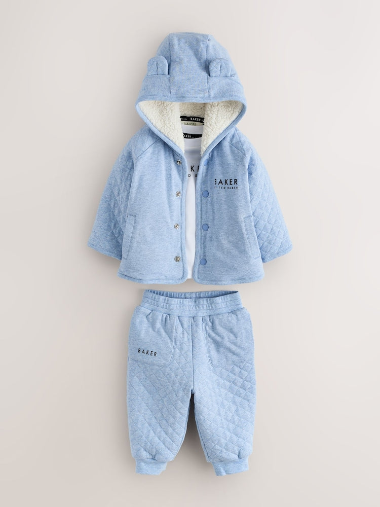 Baker by Ted Baker Blue 3 Piece Quilted Jacket, T-Shirt and Trousers Set