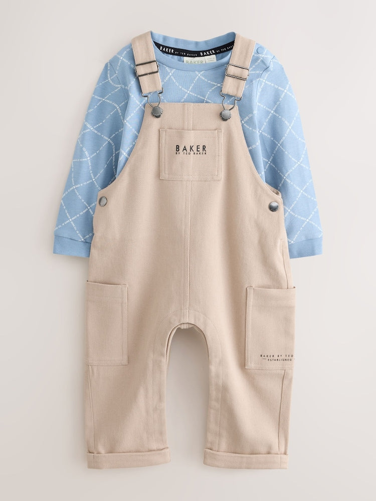 Baker by Ted Baker Blue Stone Dungaree and Graphic T-Shirts Set