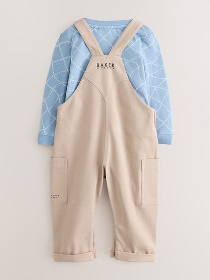 Baker by Ted Baker Blue Stone Dungaree and Graphic T-Shirts Set