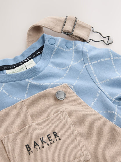 Baker by Ted Baker Blue Stone Dungaree and Graphic T-Shirts Set