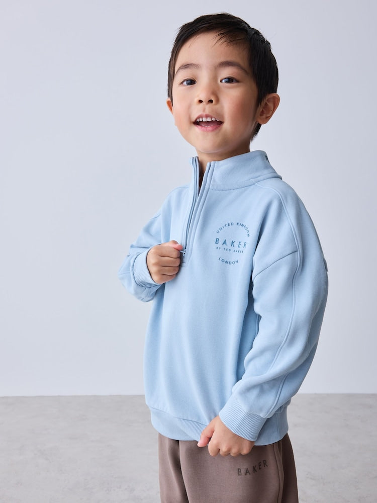 Baker by Ted Baker Funnel Zip Neck Blue/Brown Sweatshirt and Joggers Set