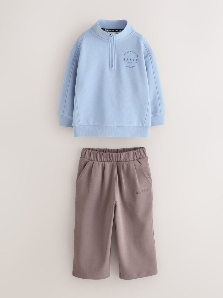 Baker by Ted Baker Funnel Zip Neck Blue/Brown Sweatshirt and Joggers Set