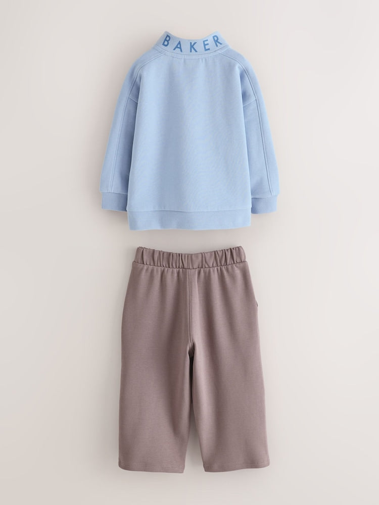Baker by Ted Baker Funnel Zip Neck Blue/Brown Sweatshirt and Joggers Set