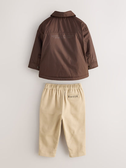 Baker by Ted Baker Brown 3 Piece Jacket, T-Shirt and Tapered Trousers Set - Size 12 - 18 Months (80 - 86cm)