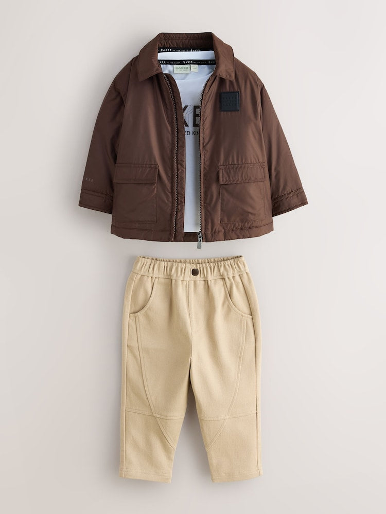 Baker by Ted Baker Brown 3 Piece Jacket, T-Shirt and Tapered Trousers Set - Size 12 - 18 Months (80 - 86cm)