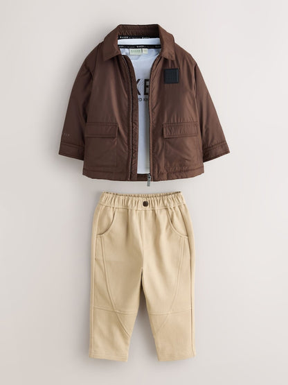 Baker by Ted Baker Brown 3 Piece Jacket, T-Shirt and Tapered Trousers Set - Size 12 - 18 Months (80 - 86cm)