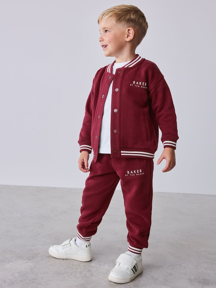 Baker by Ted Baker Burgundy Red 3 Piece Varsity Jacket T-Shirt and Joggers Set