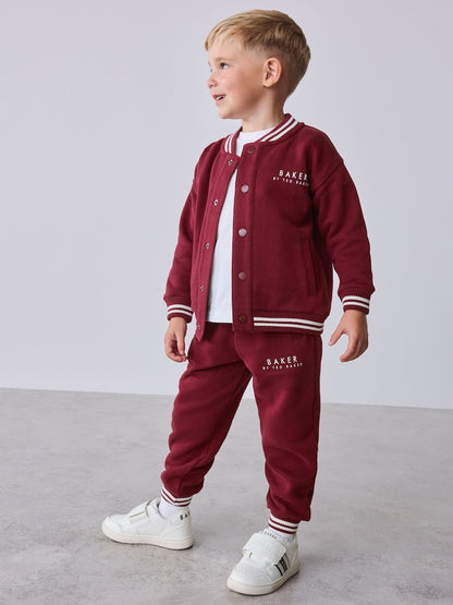 Baker by Ted Baker Burgundy Red 3 Piece Varsity Jacket T-Shirt and Joggers Set