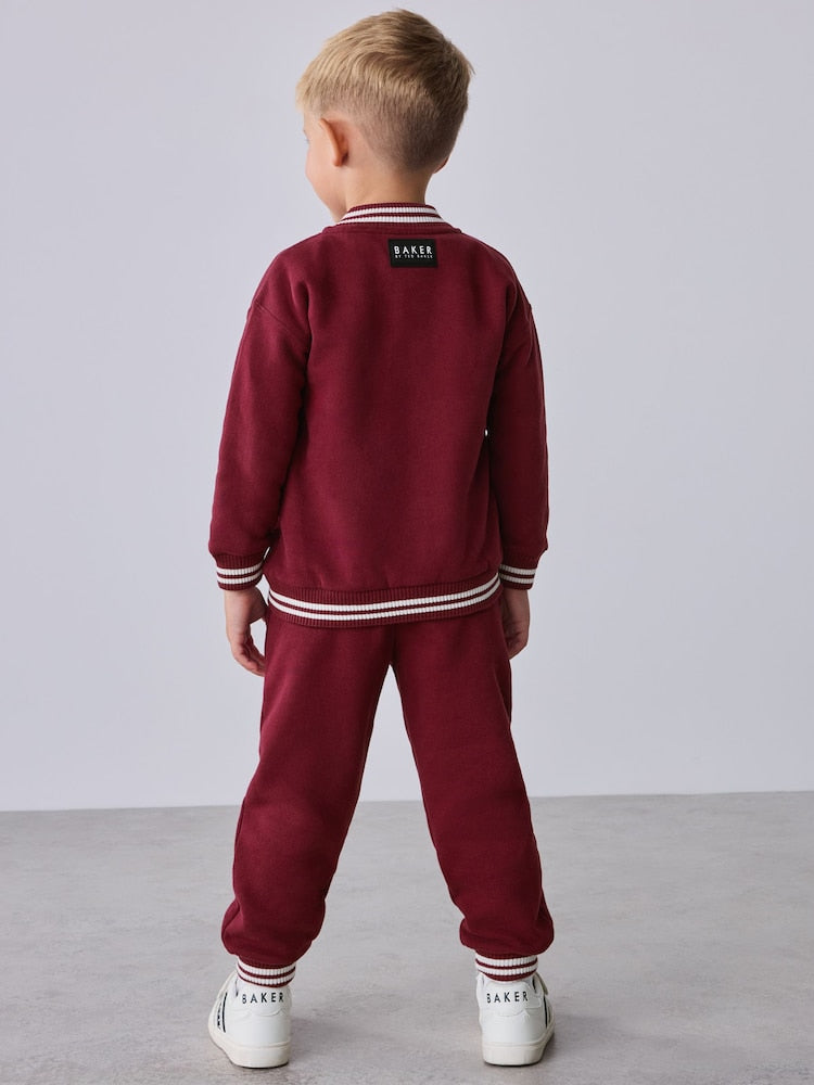 Baker by Ted Baker Burgundy Red 3 Piece Varsity Jacket T-Shirt and Joggers Set