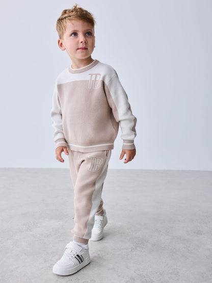 Baker by Ted Baker Neutral Stone Colourblock Knitted Sweat Top &amp; Jogger Set