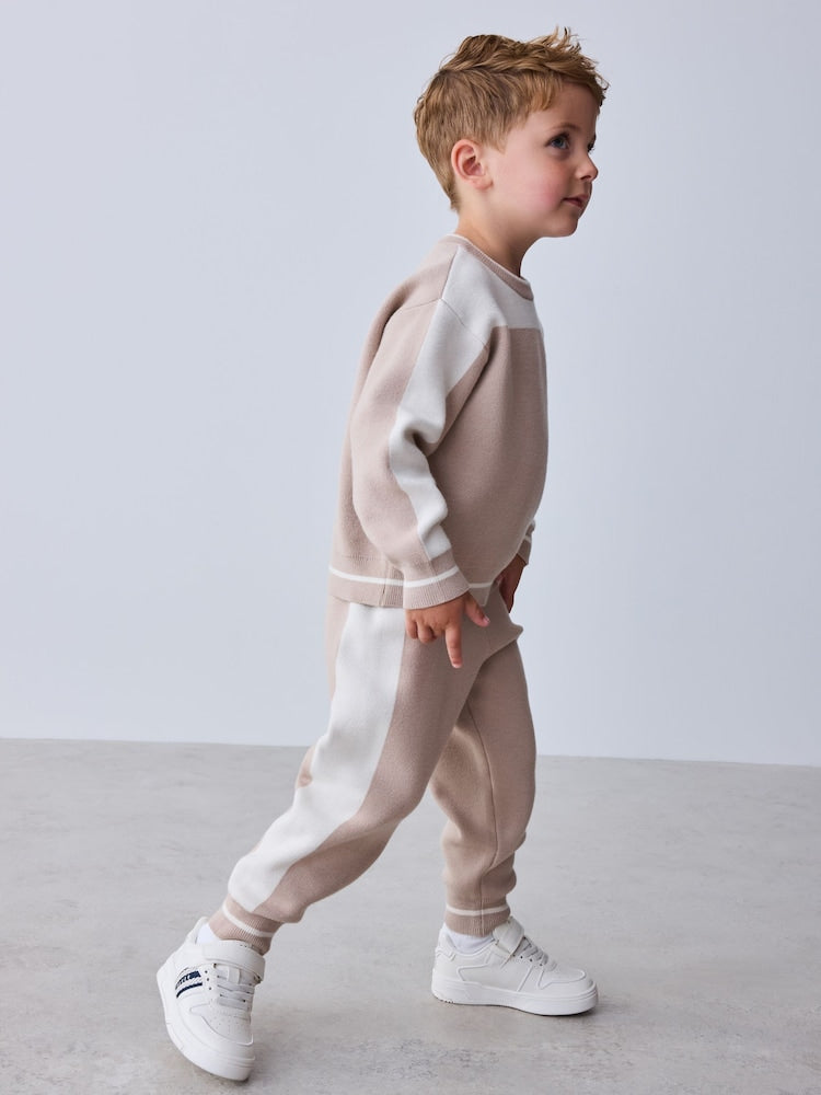 Baker by Ted Baker Neutral Stone Colourblock Knitted Sweat Top &amp; Jogger Set