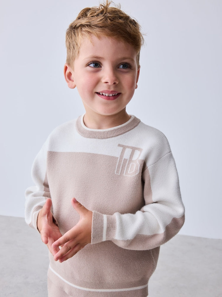 Baker by Ted Baker Neutral Stone Colourblock Knitted Sweat Top &amp; Jogger Set