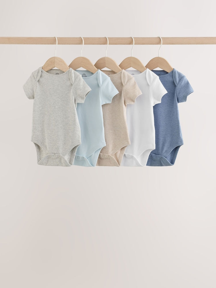 Grey/Blue/Neutral Short Sleeve Baby Bodysuits 5 Pack - Grey/Blue/Neutral / Up to 1 Month (50-56cm)