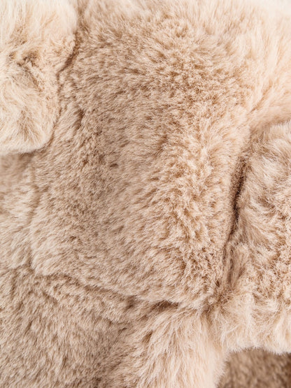 Brown Beige Faux Fur Bear Faced Baby Trapper Hat