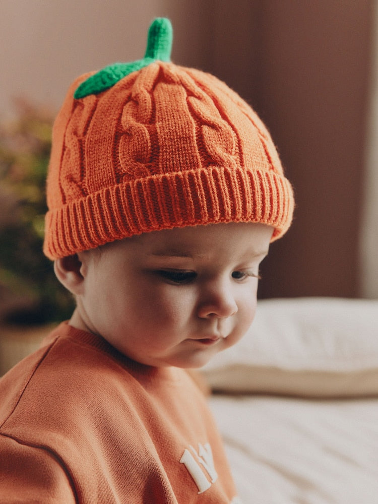 Orange Pumpkin Baby Knitted Beanie Hat