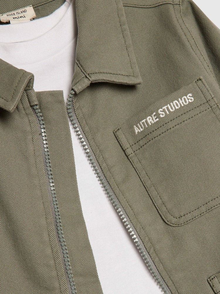 River Island Green Twill Shacket &amp; Trousers Set 3 Piece