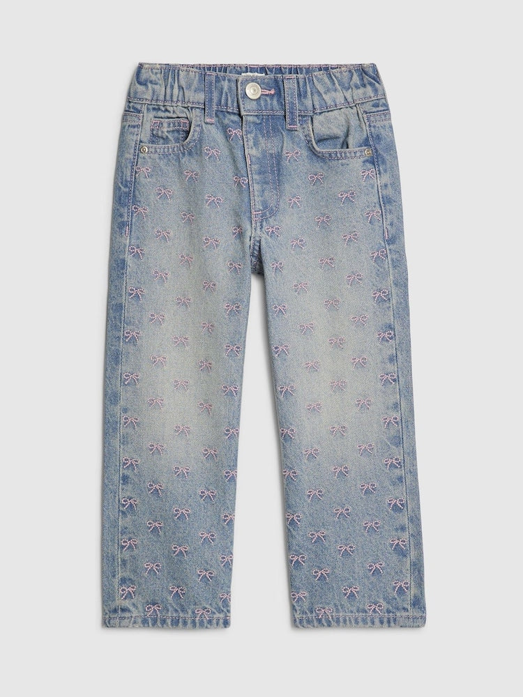 River Island Blue Embroidered Bow Straight Leg Jeans