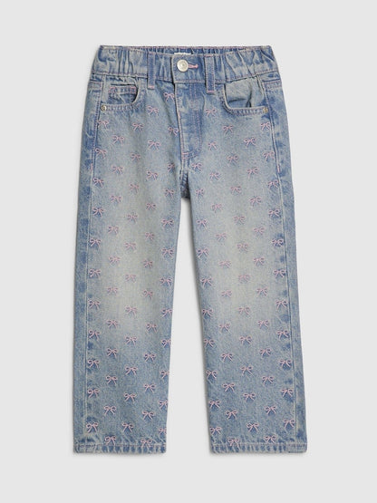 River Island Blue Embroidered Bow Straight Leg Jeans