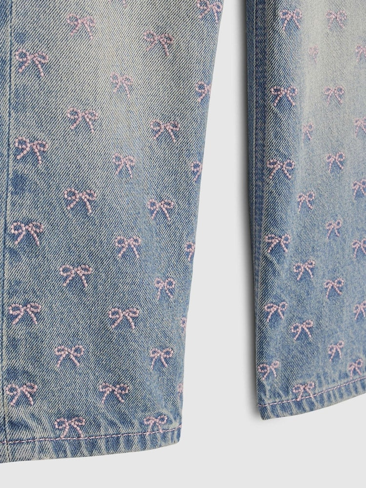 River Island Blue Embroidered Bow Straight Leg Jeans
