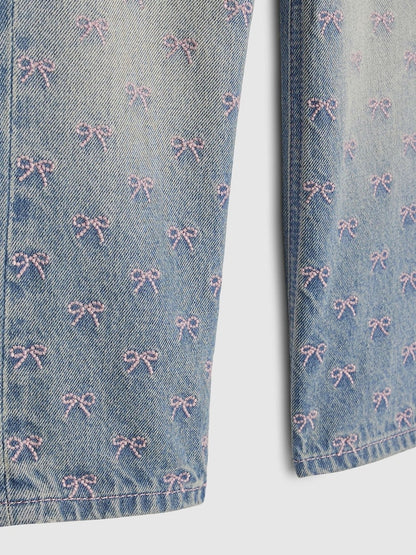 River Island Blue Embroidered Bow Straight Leg Jeans