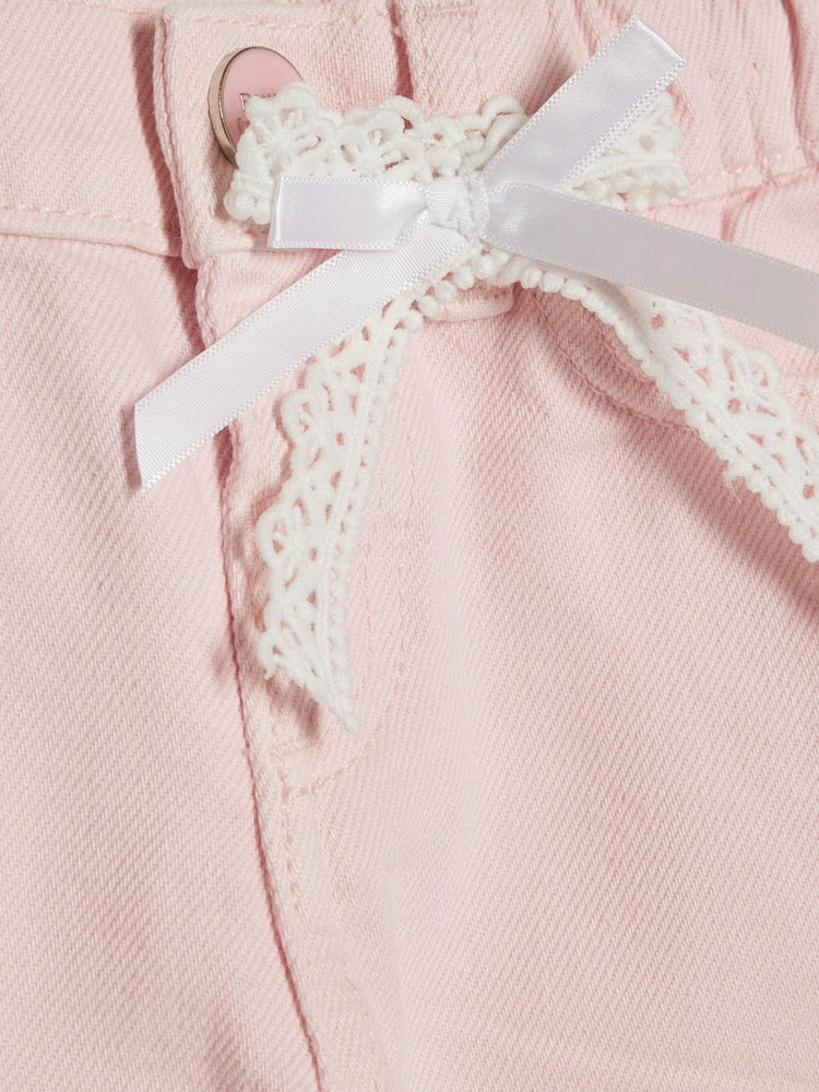 River Island Pink Lace Wide Leg Jeans