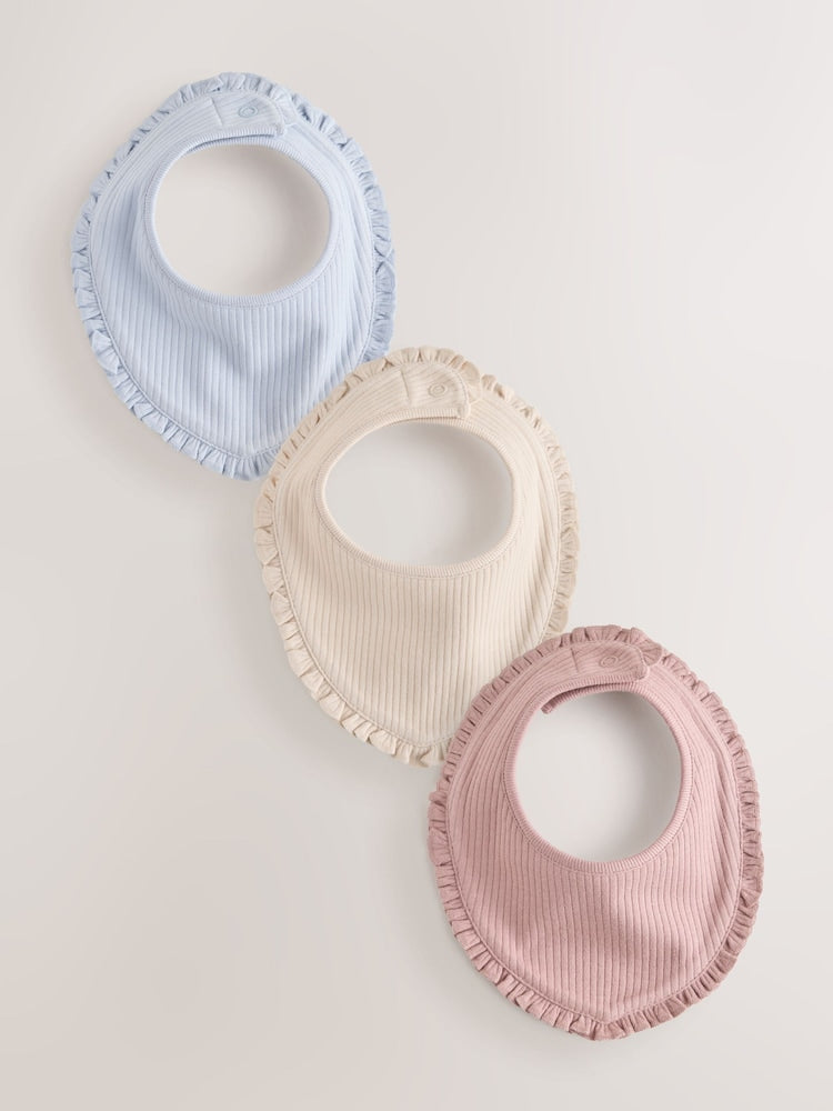 Pink/Blue Frill Dribble Bibs 3 Pack - Pink/Blue