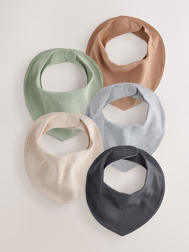 Neutral/Grey Waffle Dribble Bibs 5 Pack - Neutral/Grey Waffle