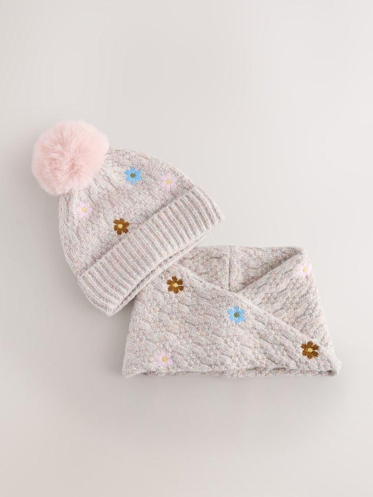 Mink Pink Flower Beanie and Snood Set (1-16yrs) - Size 1-2 Years (80-92cm) - Mink Pink Flower