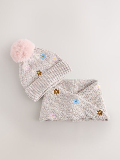 Mink Pink Flower Beanie and Snood Set (1-16yrs) - Size 1-2 Years (80-92cm) - Mink Pink Flower