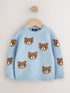 Light Blue Bear All Over Character Knitted Crew Neck Jumper (3mths-7yrs) - Light Blue Bear / 12-18 Months (80-86cm)