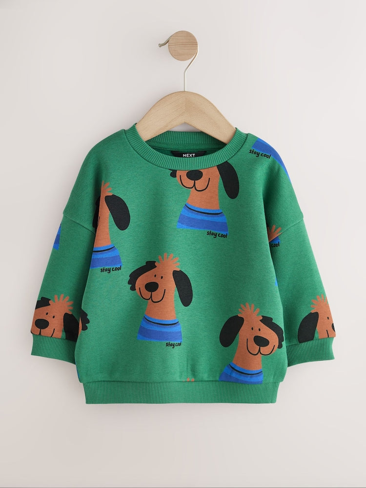 Green All Over Printed Crew Neck Sweat Top (3mths-7yrs) - 12-18 Months (80-86cm)