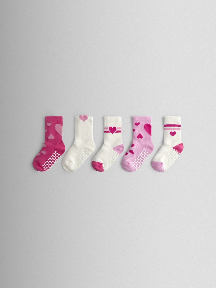 JoJo Maman Bébé Pink 5-Pack Heart Socks - Size 6-12 Months (68-80cm)