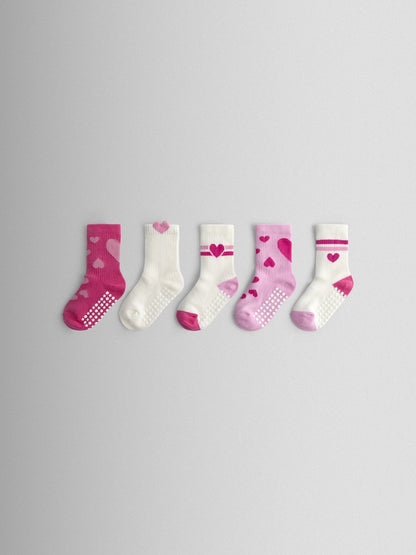 JoJo Maman Bébé Pink 5-Pack Heart Socks - Size 6-12 Months (68-80cm)