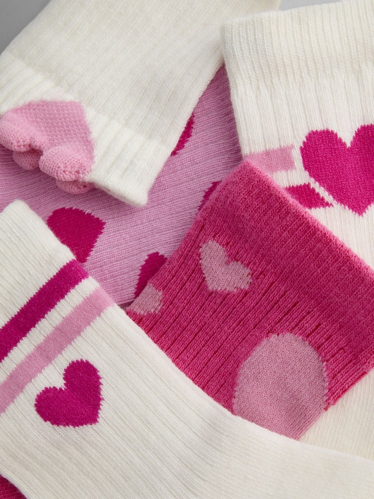 JoJo Maman Bébé Pink 5-Pack Heart Socks - Size 6-12 Months (68-80cm)