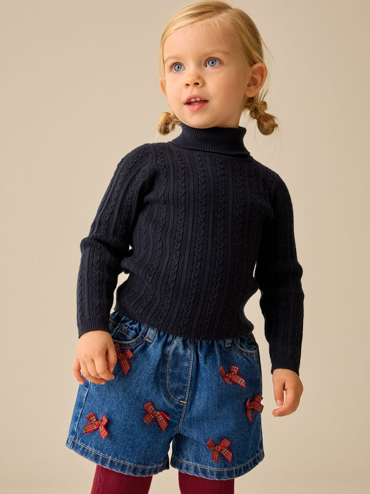Denim/ Red Tartan Bow Denim Bow