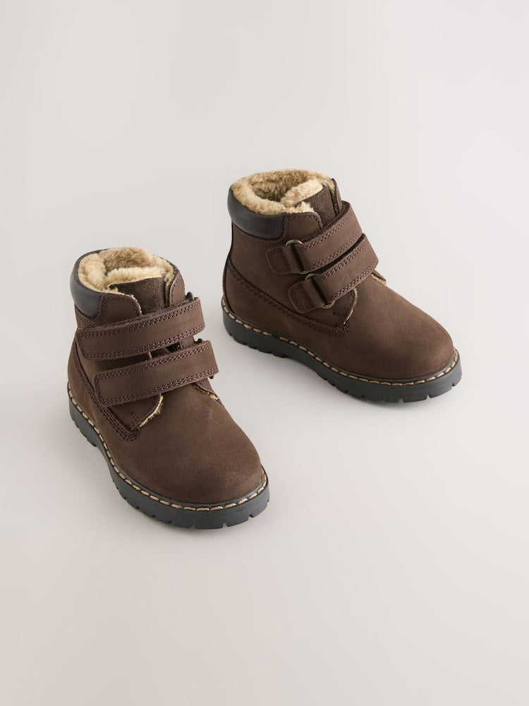Chocolate Brown Wide Fit (G) Leather Thermal Thinsulate™ Lined Touch Fastening Work Boots - Size EU 21.5 (UK 5) - Chocolate Brown