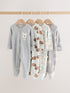 Grey Winter Animals Two Way Zip Sleepsuits 4 Pack - Grey Winter Animals / 12 - 18 Months (80 - 86cm)