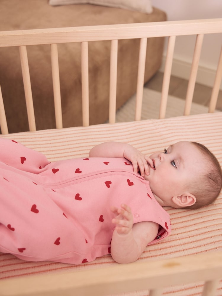 Pink/Red Heart 2.5 Tog Removable Sleeve Baby Sleep Bag